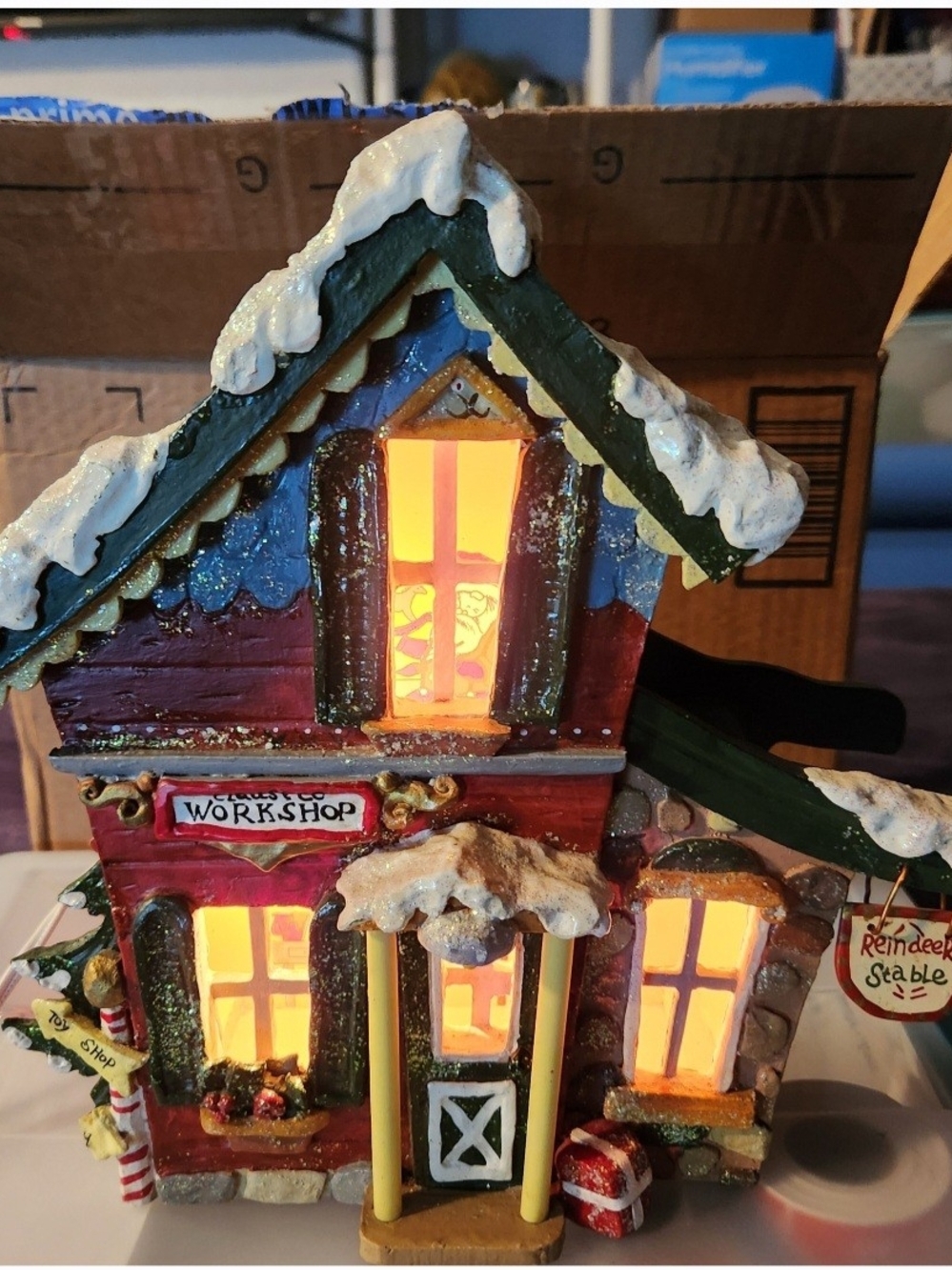 Kurt Adler Red, Green and White Lighted Holiday Workshop Figurine